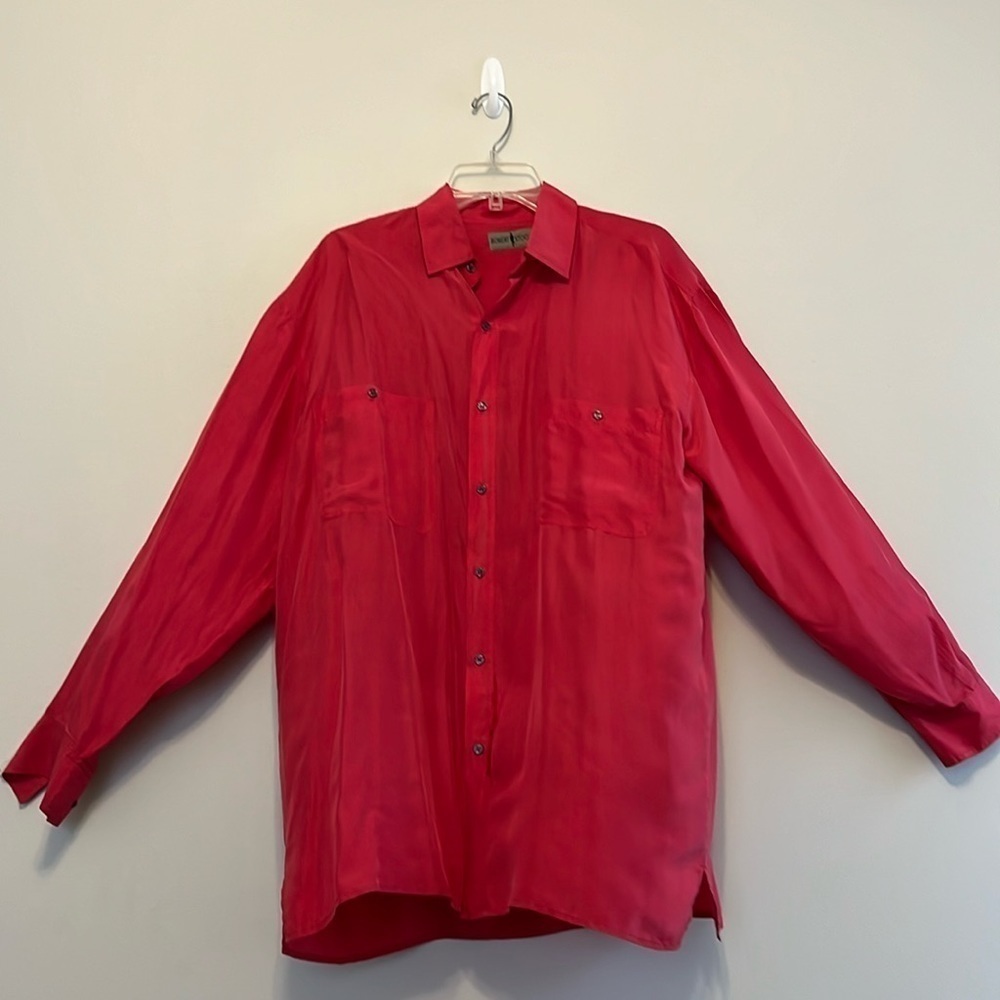 Robert Stock Vintage‎ Silk Button Front Red Professional Long Sleeve Shirt Large